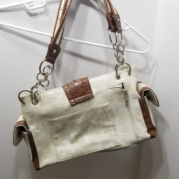 Western Rhinestone Brown Purse Leather Satchel Shoulder Bag Handbag Stud Bottom - Picture 3 of 12